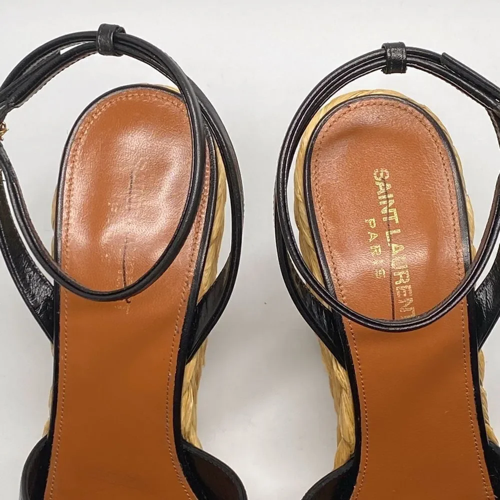 Saint Laurent Paloma 95 leather espadrille wedge sandals size 42 - Picture 11 of 16